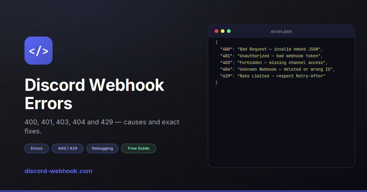 Discord Webhook Errors: 400, 401, 403, 404, 429 — Causes & Fixes